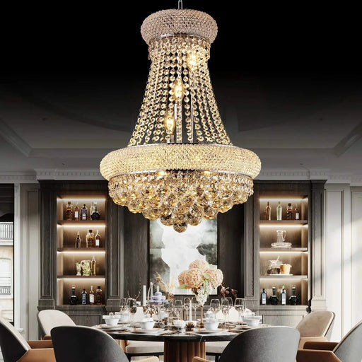 Modern Luxury K9 Crystal French Empire Chandelier Ceiling Light for Dining Room Bedroom 18.90 in Chrome -DTYStore