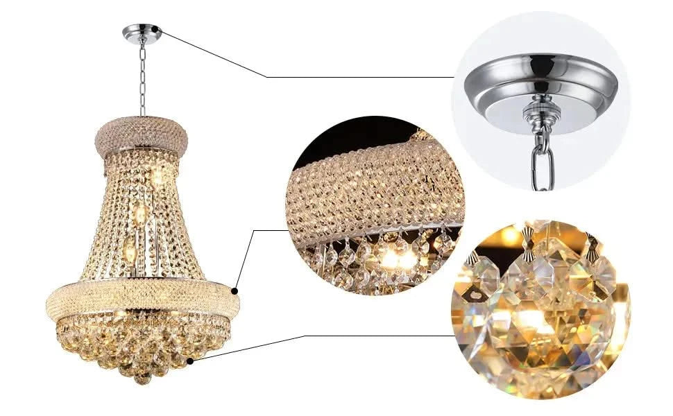 Modern Luxury K9 Crystal French Empire Chandelier Ceiling Light for Dining Room Bedroom 18.90 in Chrome -DTYStore