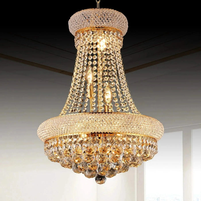 Modern Luxury K9 Crystal French Empire Chandelier Ceiling Light for Dining Room Bedroom 18.90 in Gold -DTYStore