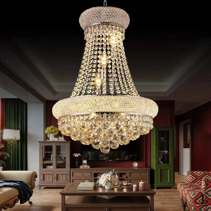Modern Luxury K9 Crystal French Empire Chandelier Ceiling Light for Dining Room Bedroom 18.90 in Chrome -DTYStore