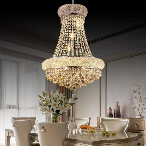 Modern Luxury K9 Crystal French Empire Chandelier Ceiling Light for Dining Room Bedroom 18.90 in Chrome -DTYStore