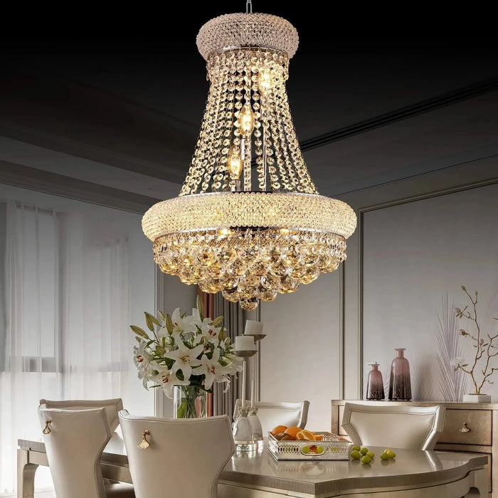 Modern Luxury K9 Crystal French Empire Chandelier Ceiling Light for Dining Room Bedroom 18.90 in Chrome -DTYStore