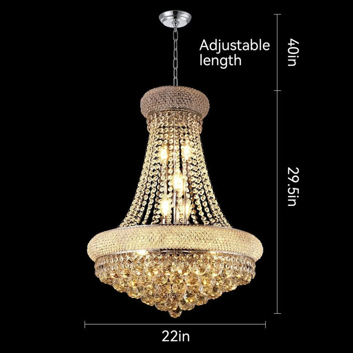 Modern Luxury K9 Crystal French Empire Chandelier Ceiling Light for Dining Room Bedroom 22.05 in Chrome -DTYStore