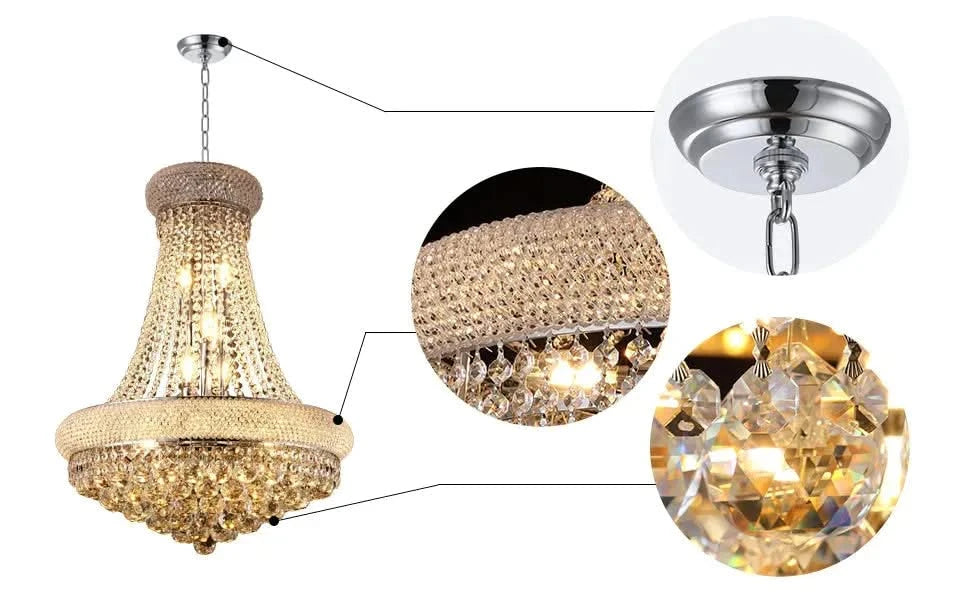 Modern Luxury K9 Crystal French Empire Chandelier Ceiling Light for Dining Room Bedroom 22.05 in Chrome -DTYStore