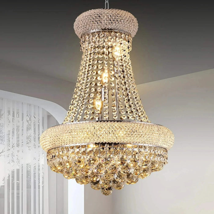 Modern Luxury K9 Crystal French Empire Chandelier Ceiling Light for Dining Room Bedroom 18.90 in Chrome -DTYStore