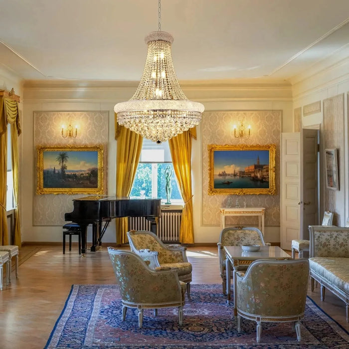 Modern Luxury K9 Crystal French Empire Chandelier Ceiling Light for Dining Room Bedroom 28.00 in Chrome -DTYStore