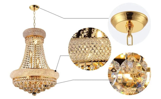 Modern Luxury K9 Crystal French Empire Chandelier Ceiling Light for Dining Room Bedroom 18.90 in Gold -DTYStore