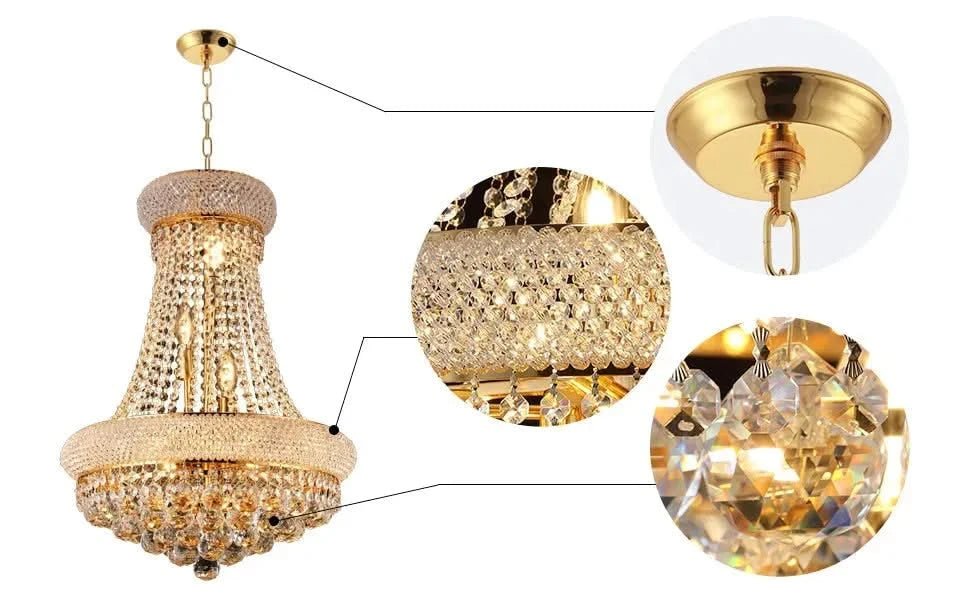 Modern Luxury K9 Crystal French Empire Chandelier Ceiling Light for Dining Room Bedroom 18.90 in Gold -DTYStore