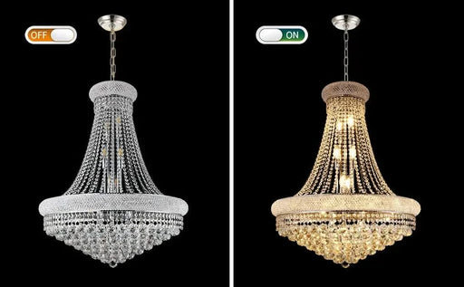 Modern Luxury K9 Crystal French Empire Chandelier Ceiling Light for Dining Room Bedroom 28.00 in Chrome -DTYStore