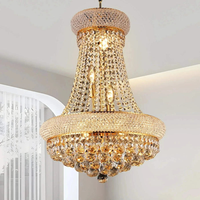 Modern Luxury K9 Crystal French Empire Chandelier Ceiling Light for Dining Room Bedroom 18.90 in Gold -DTYStore