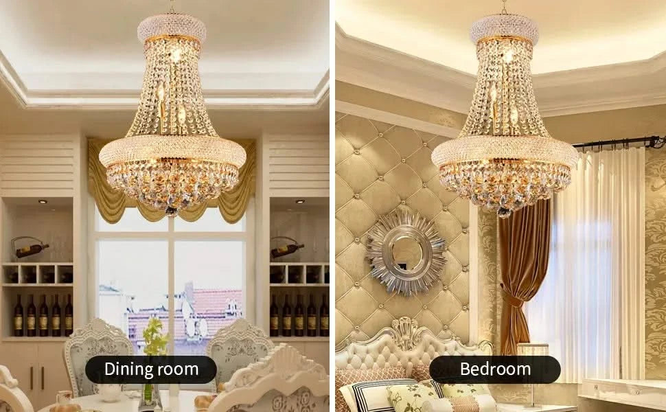 Modern Luxury K9 Crystal French Empire Chandelier Ceiling Light for Dining Room Bedroom 18.90 in Gold -DTYStore