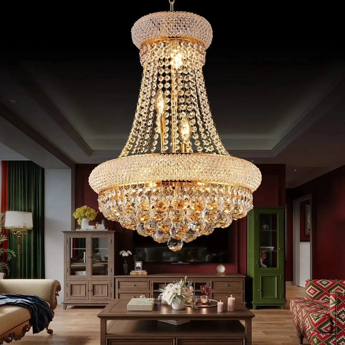 Modern Luxury K9 Crystal French Empire Chandelier Ceiling Light for Dining Room Bedroom 18.90 in Gold -DTYStore