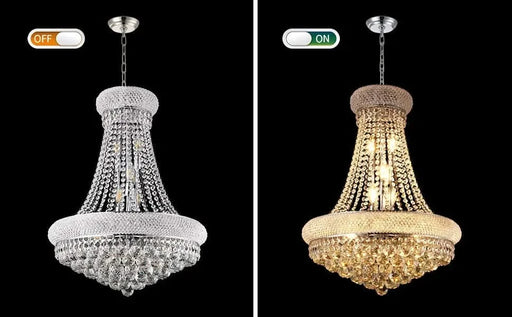 Modern Luxury K9 Crystal French Empire Chandelier Ceiling Light for Dining Room Bedroom 22.05 in Chrome -DTYStore