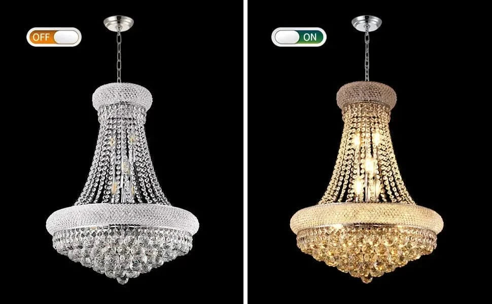 Modern Luxury K9 Crystal French Empire Chandelier Ceiling Light for Dining Room Bedroom 22.05 in Chrome -DTYStore