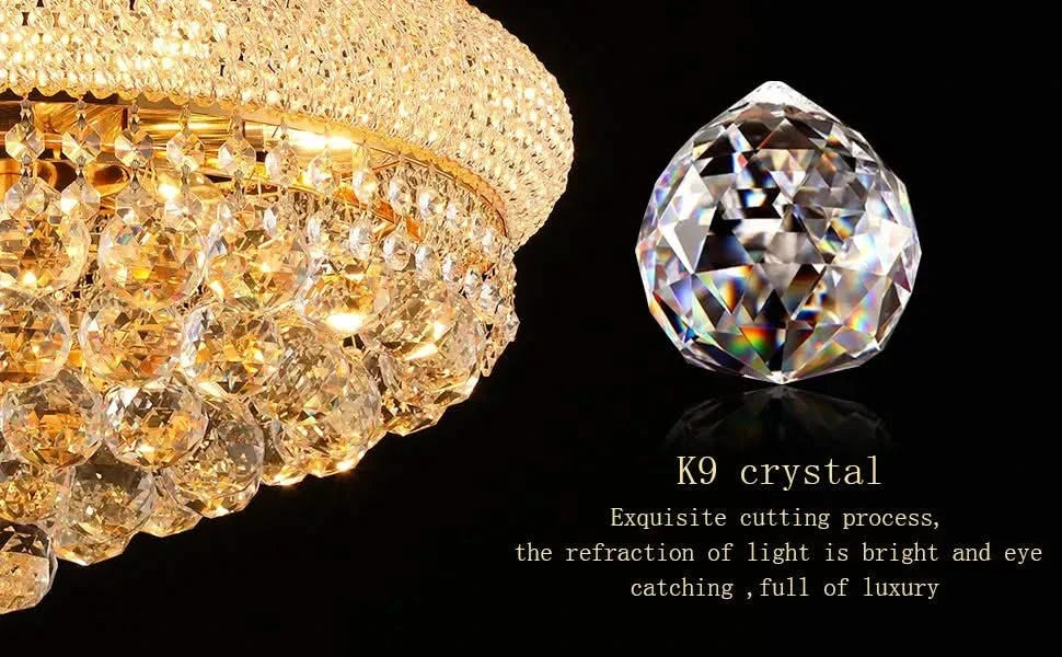 Modern Luxury K9 Crystal French Empire Chandelier Ceiling Light for Dining Room Bedroom 18.90 in Gold -DTYStore