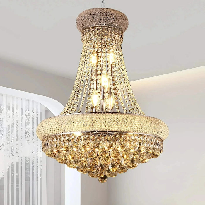 Modern Luxury K9 Crystal French Empire Chandelier Ceiling Light for Dining Room Bedroom 22.05 in Chrome -DTYStore