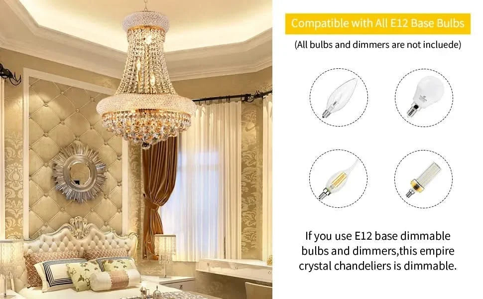 Modern Luxury K9 Crystal French Empire Chandelier Ceiling Light for Dining Room Bedroom 18.90 in Gold -DTYStore