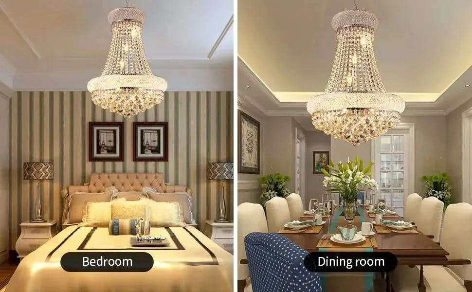 Modern Luxury K9 Crystal French Empire Chandelier Ceiling Light for Dining Room Bedroom 18.90 in Chrome -DTYStore
