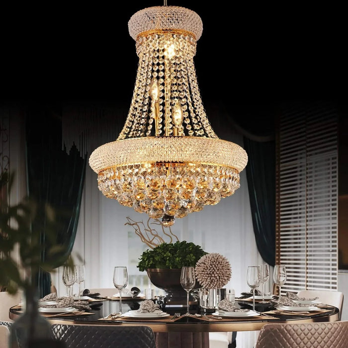 Modern Luxury K9 Crystal French Empire Chandelier Ceiling Light for Dining Room Bedroom 18.90 in Gold -DTYStore