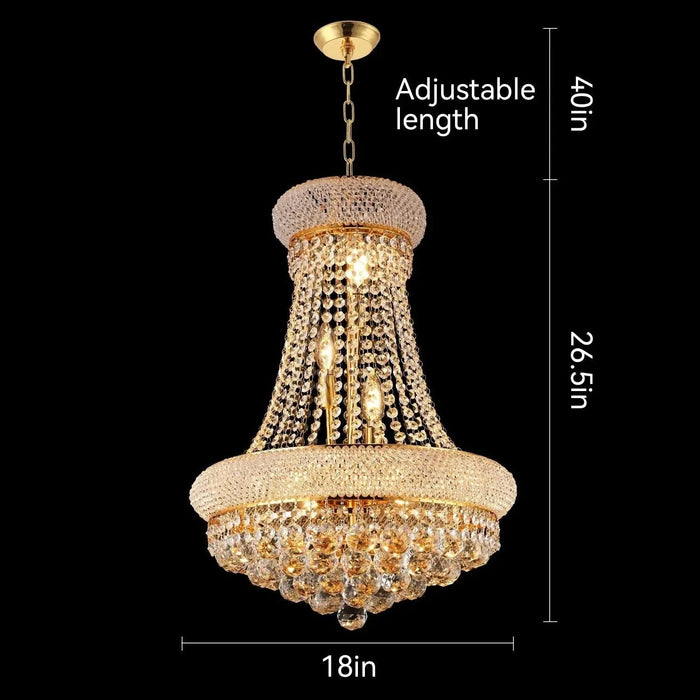 Modern Luxury K9 Crystal French Empire Chandelier Ceiling Light for Dining Room Bedroom 18.90 in Gold -DTYStore