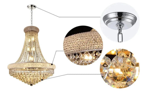 Modern Luxury K9 Crystal French Empire Chandelier Ceiling Light for Dining Room Bedroom 28.00 in Chrome -DTYStore