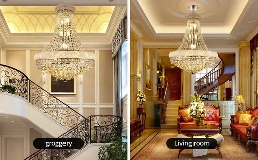 Modern Luxury K9 Crystal French Empire Chandelier Ceiling Light for Dining Room Bedroom 28.00 in Chrome -DTYStore