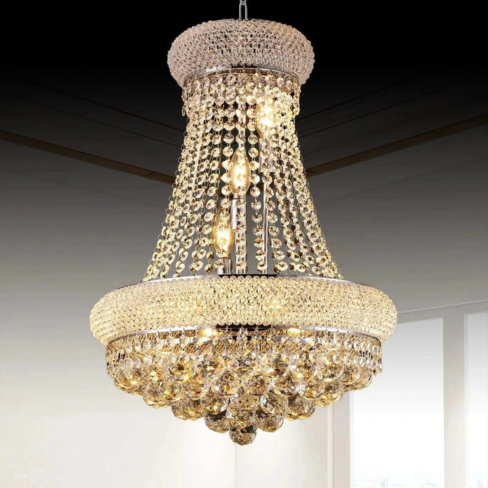 Modern Luxury K9 Crystal French Empire Chandelier Ceiling Light for Dining Room Bedroom 18.90 in Chrome -DTYStore