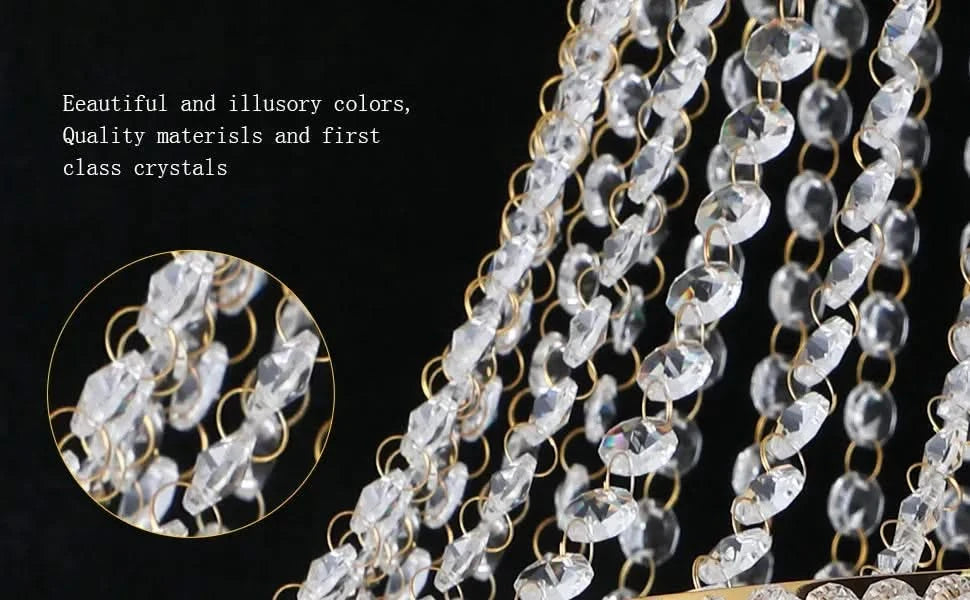 Modern Luxury K9 Crystal French Empire Chandelier Ceiling Light for Dining Room Bedroom 18.90 in Gold -DTYStore