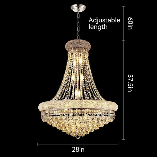 Modern Luxury K9 Crystal French Empire Chandelier Ceiling Light for Dining Room Bedroom 28.00 in Chrome -DTYStore