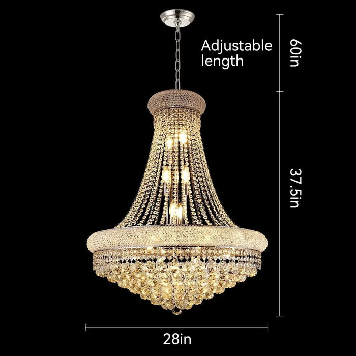Modern Luxury K9 Crystal French Empire Chandelier Ceiling Light for Dining Room Bedroom 28.00 in Chrome -DTYStore