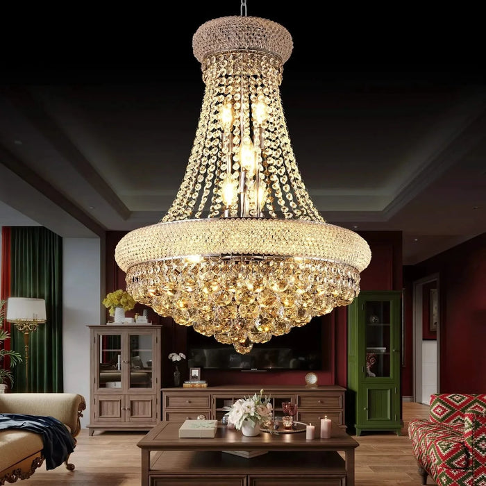 Modern Luxury K9 Crystal French Empire Chandelier Ceiling Light for Dining Room Bedroom 22.05 in Chrome -DTYStore