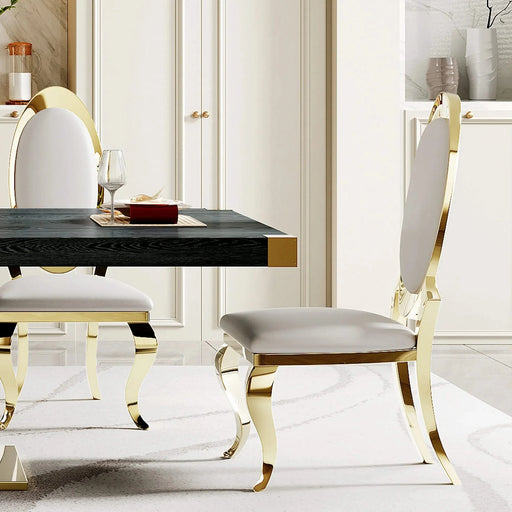 Modern MDF Top Dining Table with Gold Finish Corner and Stainless Steel Base in Black Default -DTYStore