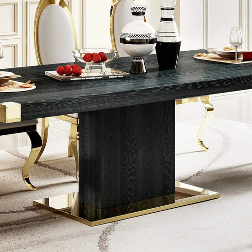 Modern MDF Top Dining Table with Gold Finish Corner and Stainless Steel Base in Black Default -DTYStore