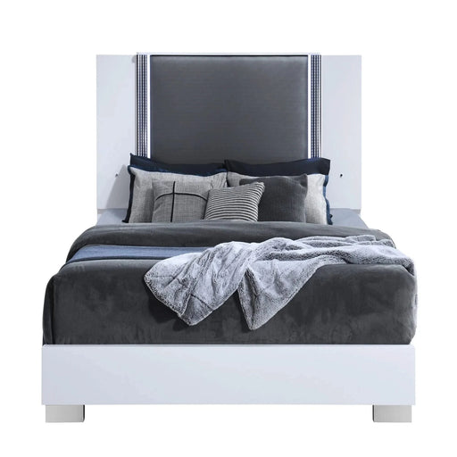 Modern MOON Smooth White Queen 5PC Bedroom Set with LED Accent Lighting and Marble Highlights Default -DTYStore