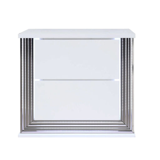 Modern MOON Smooth White Queen 5PC Bedroom Set with LED Accent Lighting and Marble Highlights Default -DTYStore