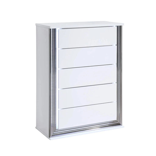 Modern MOON Smooth White Queen 5PC Bedroom Set with LED Accent Lighting and Marble Highlights Default -DTYStore