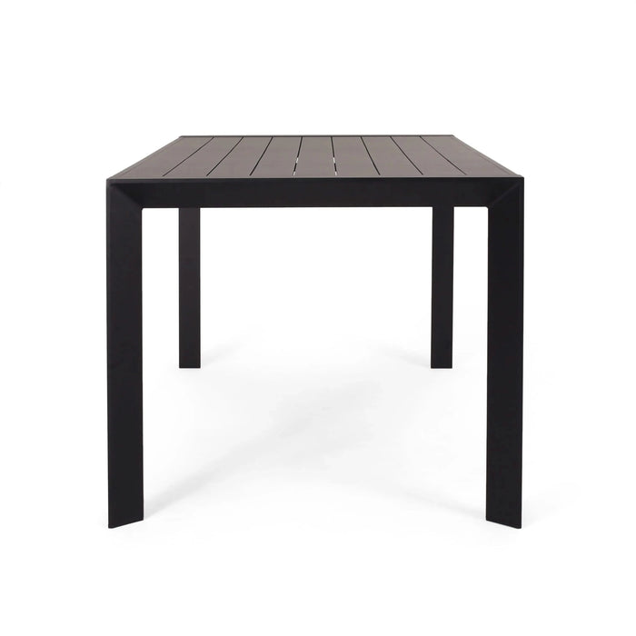 Modern Metal and Polypropylene 7-Piece Outdoor Dining Set with Stackable Chairs, Black Default -DTYStore