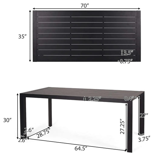 Modern Metal and Polypropylene 7-Piece Outdoor Dining Set with Stackable Chairs, Black Default -DTYStore