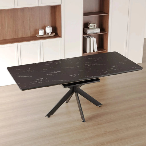Modern Mid-Century Extendable Black Dining Table with Metal X Shape Legs, MDF Top, 62.4 to 78.15 inches Default -DTYStore