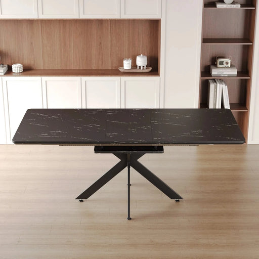 Modern Mid-Century Extendable Black Dining Table with Metal X Shape Legs, MDF Top, 62.4 to 78.15 inches Default -DTYStore