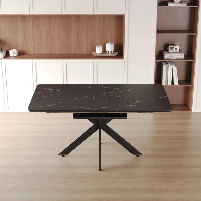 Modern Mid-Century Extendable Black Dining Table with Metal X Shape Legs, MDF Top, 62.4 to 78.15 inches Default -DTYStore