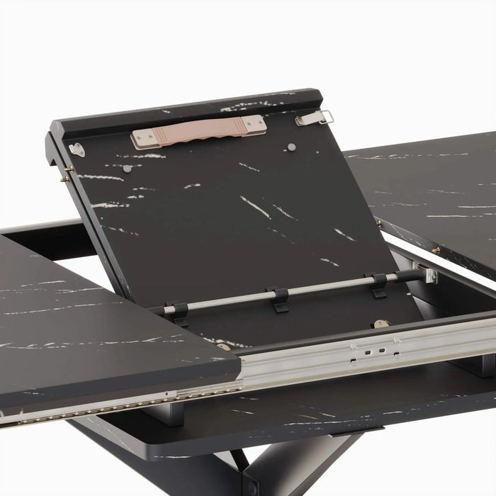 Modern Mid-Century Extendable Black Dining Table with Metal X Shape Legs, MDF Top, 62.4 to 78.15 inches Default -DTYStore