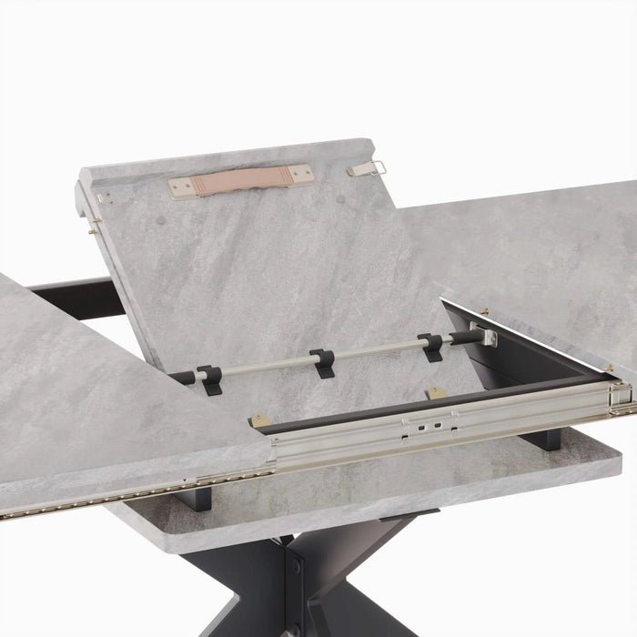 Modern Mid-Century Grey Dining Table Set with Extendable Design and Black Metal X Shape Legs Default -DTYStore