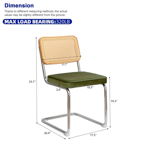Modern Mid Century Velvet Rattan Dining Chairs Set of 2 with Chrome Legs, Olive Green Upholstered Side Accent Chairs Default -DTYStore