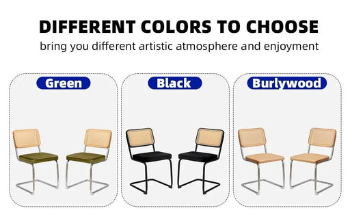 Modern Mid Century Velvet Rattan Dining Chairs Set of 2 with Chrome Legs, Olive Green Upholstered Side Accent Chairs Default -DTYStore