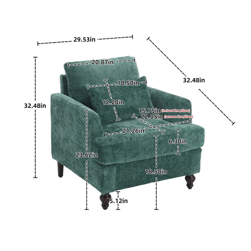 Modern Mid Century Wood Frame Armchair with Tufted Design in Emerald Chenille Default -DTYStore