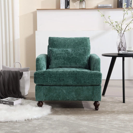Modern Mid Century Wood Frame Armchair with Tufted Design in Emerald Chenille Default -DTYStore