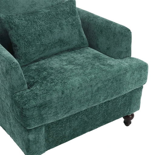 Modern Mid Century Wood Frame Armchair with Tufted Design in Emerald Chenille Default -DTYStore