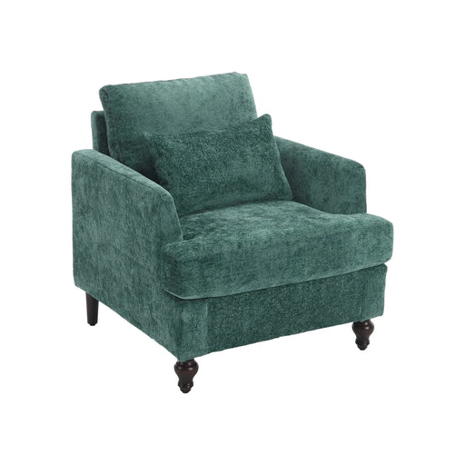Modern Mid Century Wood Frame Armchair with Tufted Design in Emerald Chenille Default -DTYStore