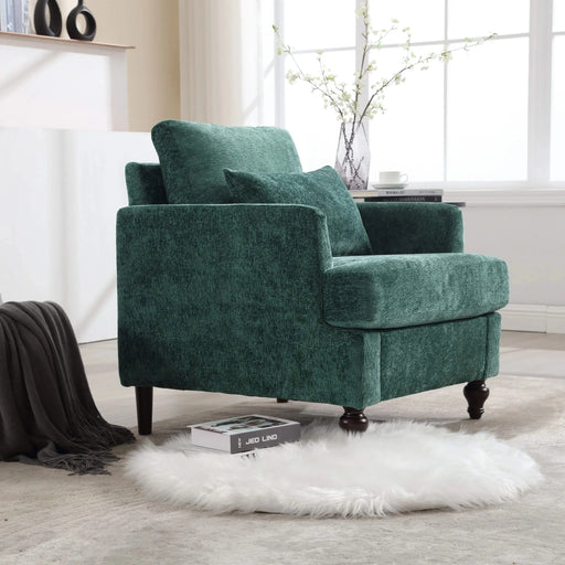 Modern Mid Century Wood Frame Armchair with Tufted Design in Emerald Chenille Default -DTYStore